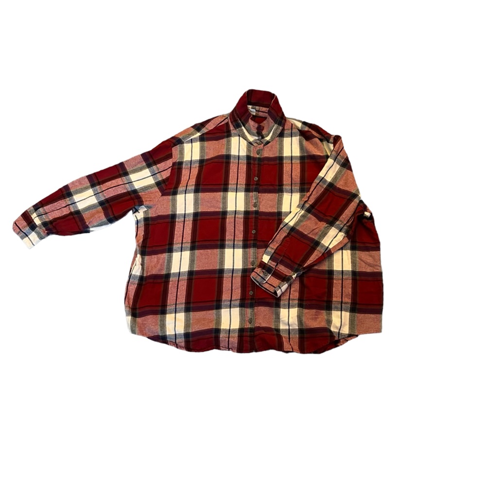 Old Navy Long Sleeved Flannel Pocket Red White and Blue Plaid XXL button down